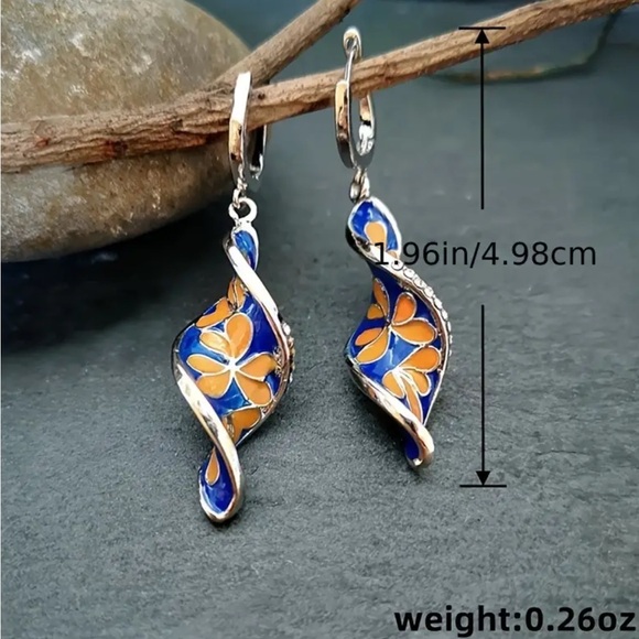 Colorful Floral Enameled Spiral Earrings - Picture 3 of 3